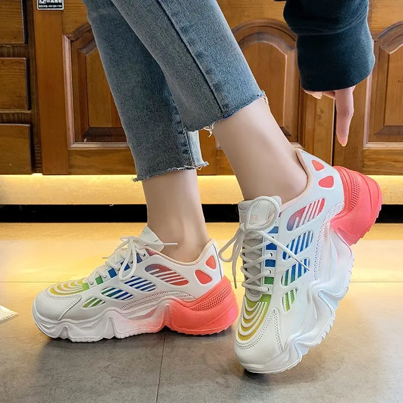 

Кроссовки женские из сетчатого материала, повседневная обувь на плоской платформе, массивные, теннисные туфли, цветные