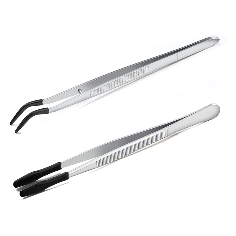 

2Pcs Elbow and 2Pcs Flat Tip Tweezers Coated Laboratory Hobby Jewelry Craft Tools Stainless Steel Tweezers
