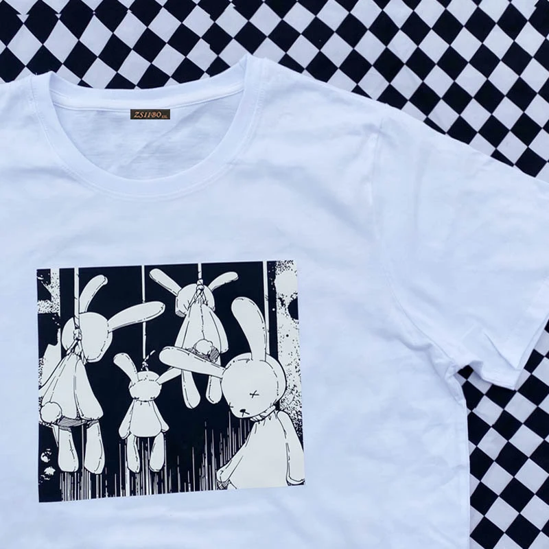 

Rabbit Oversized t-shirt print round neck loose short sleeves plus size clothing Top