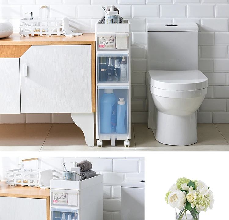 

22CM kitchen quilted storage rack drawer type slot storage rack plastic multi-layer floor pulley storage cabinet angle frame