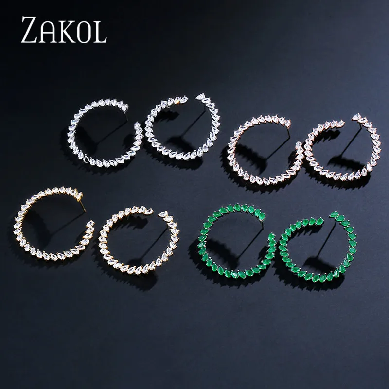 ZAKOL новые модные большие круглые серьги гвоздики Прозрачная Круглая Форма