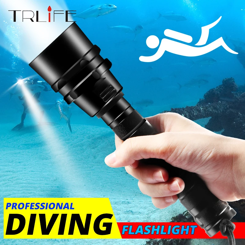 TRLIFE светодиодный фонарик для дайвинга, фонарь L2/T6, фонарь для дайвинга, 200 м, подводный тактический светодиодный фонарь, фонарь для подводного плавания, аккумулятор 18650