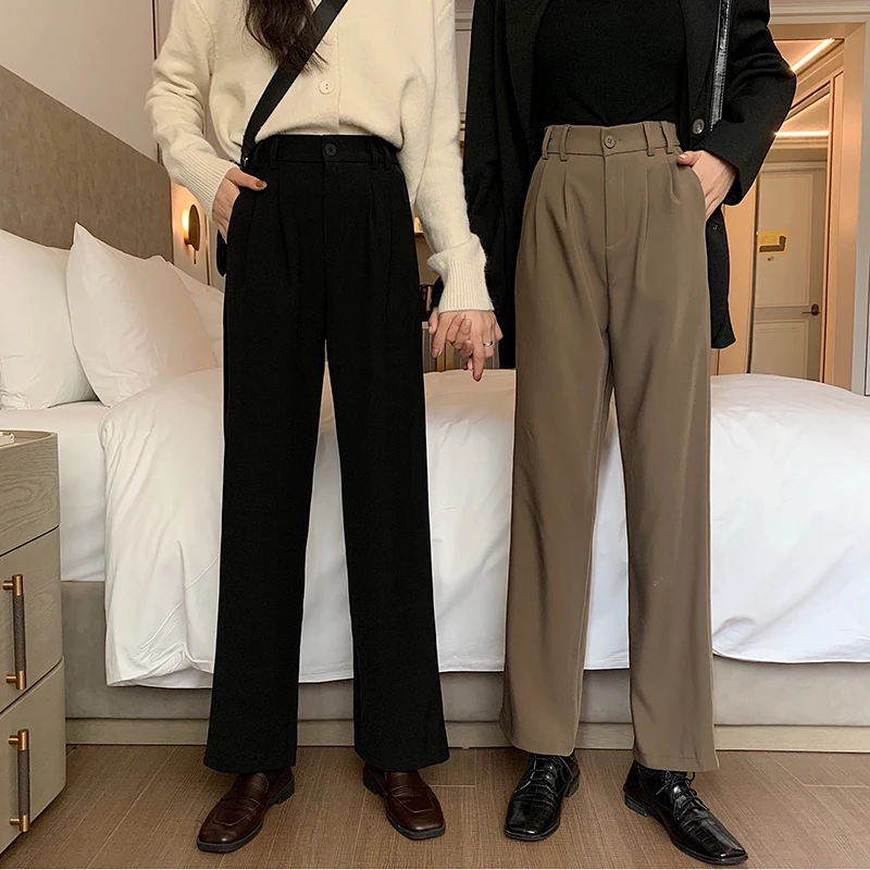 

Women's Suit Pants Autumn Winter Casual All-Match Elastic Waist Solid Color Wide-Leg Office Ladies Trousers