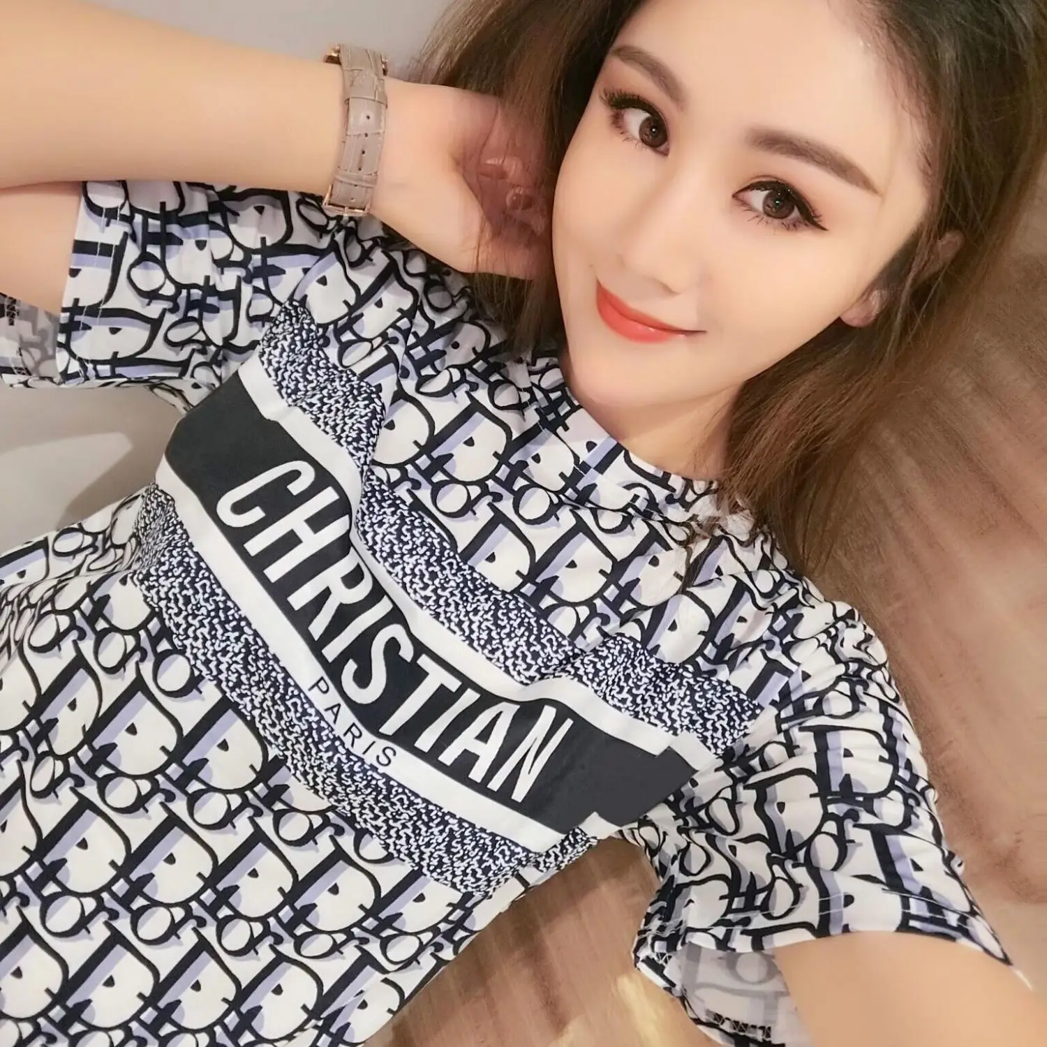 

Short sleeve T-shirt women's top new slim and versatile print T-shirt 2021 spring and summer