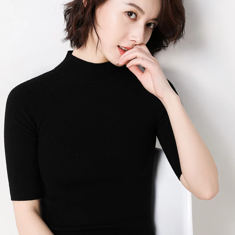 S-XXL 2019 размера плюс тонкий белый пуловер Женский вязаный свитер с высоким воротом