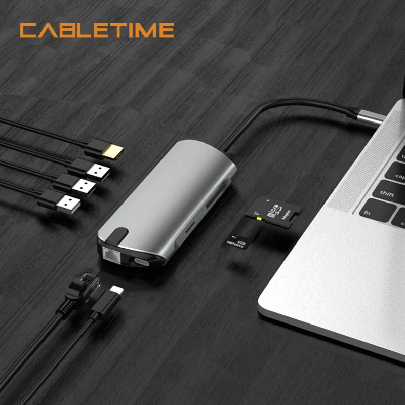 USB концентратор CABLETIME с портом Type C и поддержкой быстрой зарядки 1000 Мбит/с|USB-хабы| |