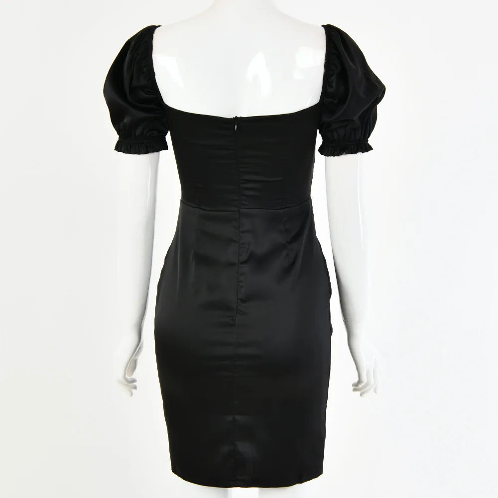 

BacklakeGirls Vintage Women Sexy Short Dress 2021 Summer Fashion Ladies Zippers Dress Puff Sleeve Female Dress Party Dress Chic