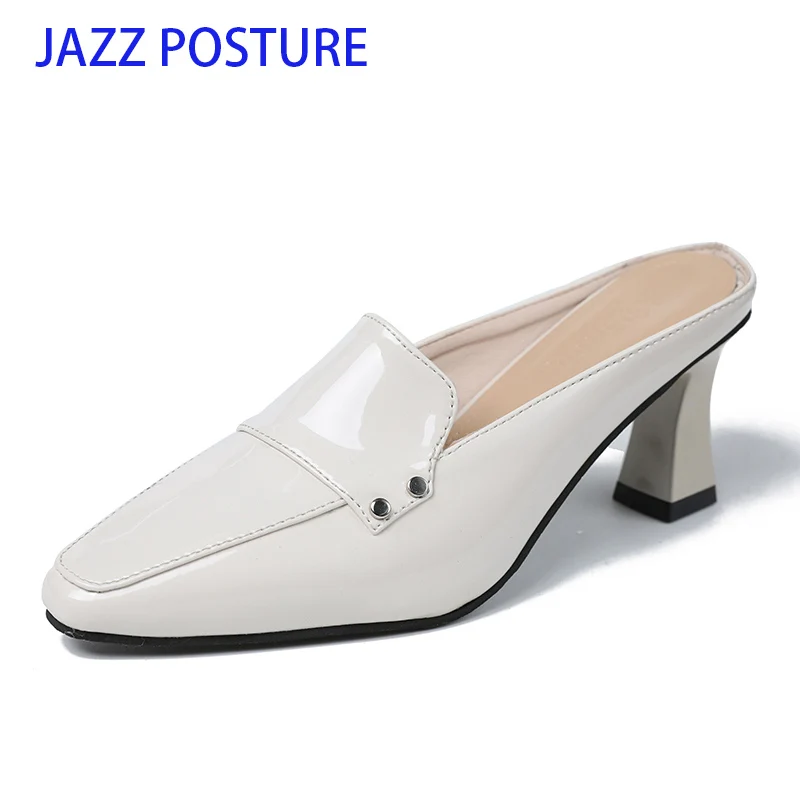 Женские Элегантные мюли на высоком каблуке женские черные туфли тапочки для