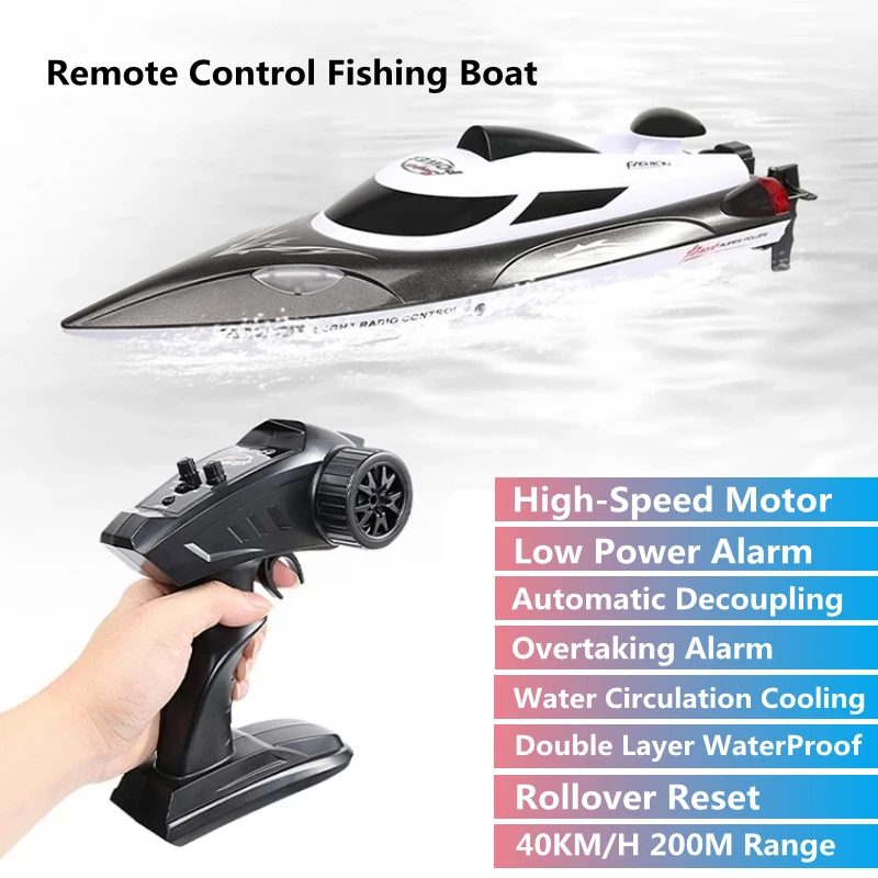 

High Speed RC Fishing Boat 40KM/H Rollover Reset Water Circulation Cooling Electric Auto-Decouple Remote Control Boat Kids Toys