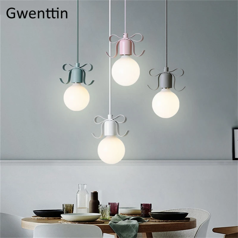 

Nordic Bow-knot LED Pendant Light Fixtures Modern Hanging Lamp for Children's Room Bedroom Home Loft Decor Suspension Luminaire