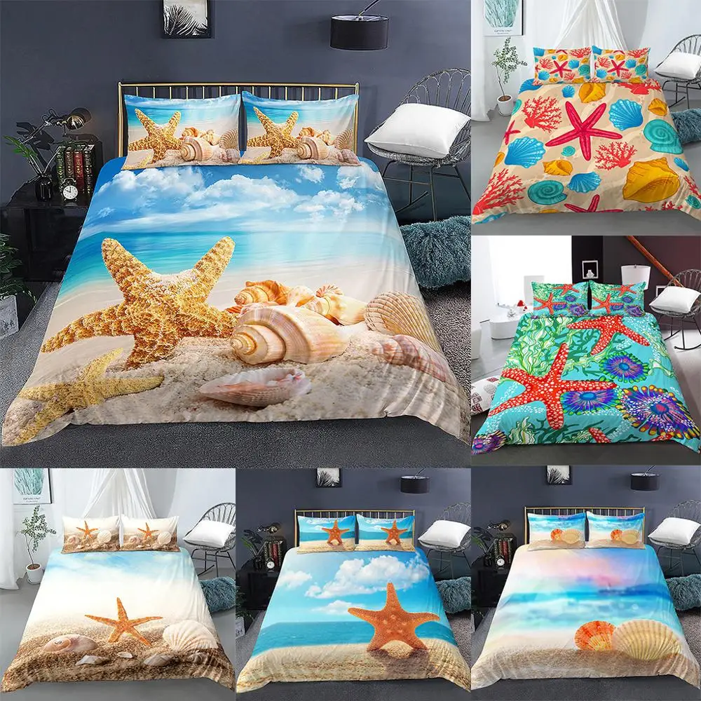 

3D Beach Shell Starfish Duvet Cover Bedding Set Pillowcase Comforter Cover Set Living Room Furniture Euro King Queen Size
