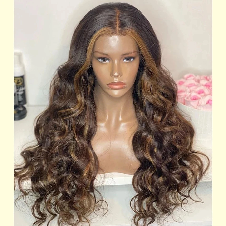 

Chestnut Auburn Brown Ombre Wave Lace Front Human Hair Wigs PrePlucked Full Lace Wig for Women 360 Frontal High Ponytail Remy