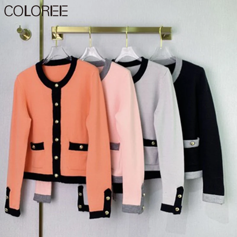 

Кардиган женский трикотажный, с длинным рукавом, с круглым вырезом, Осень-зима, 2021