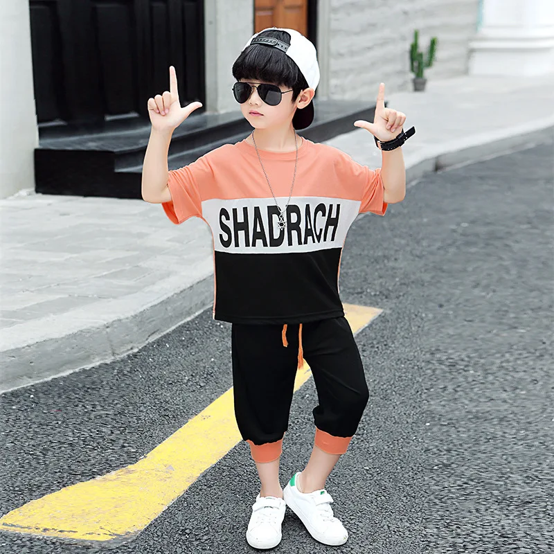 2019 костюм с короткими рукавами в алфавитном стиле новый летний детский