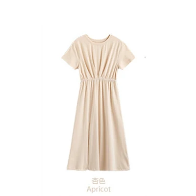 

Fashion Summer Ladies Cotton A-line Split Mid-length Dress O-neck Slim Waist Elegant Short Sleeve Women Dress