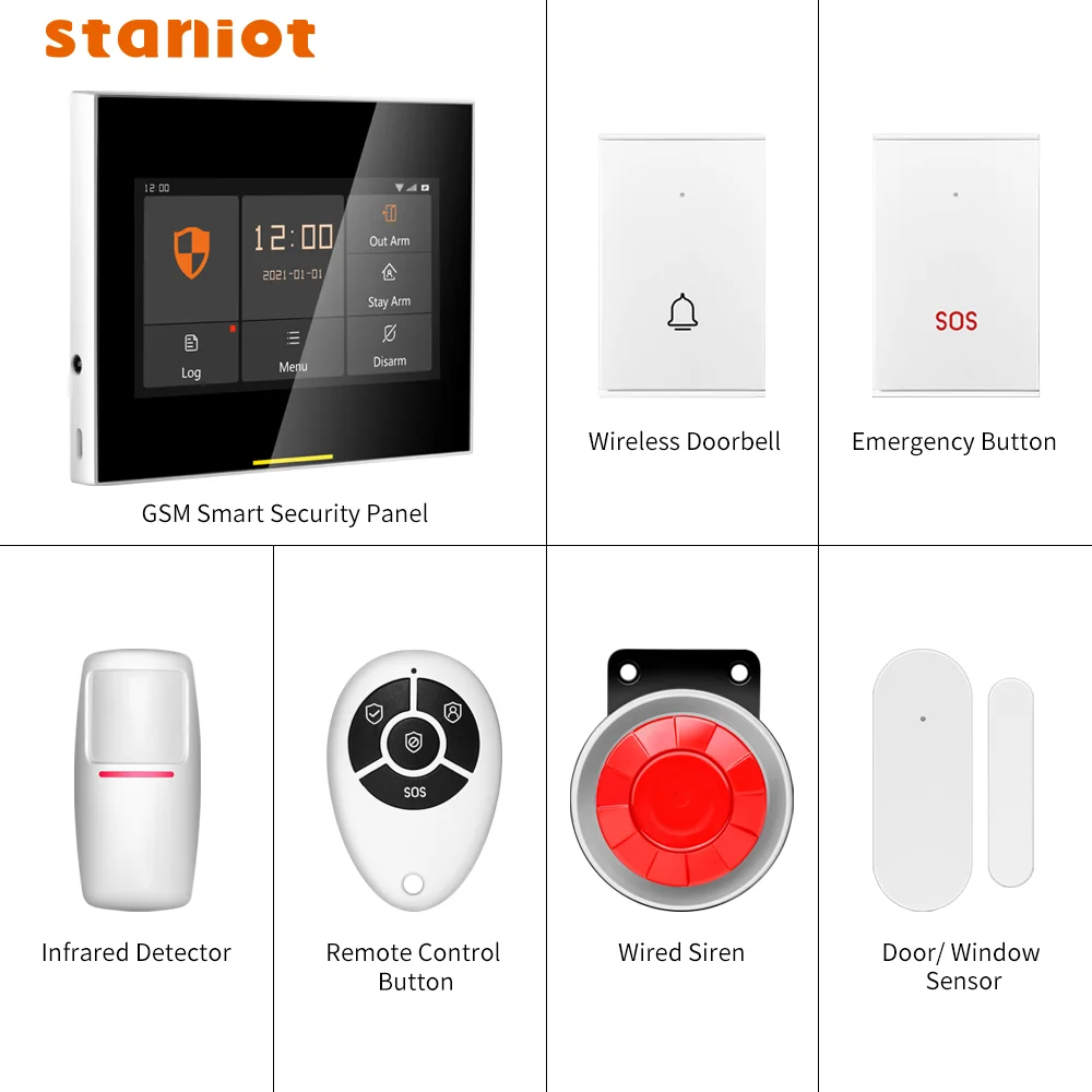 

Staniot 433MHz Wireless Wifi GSM Home Alarm System Security Tuya Smart Burglar Device Support IOS And Android App Remote Control