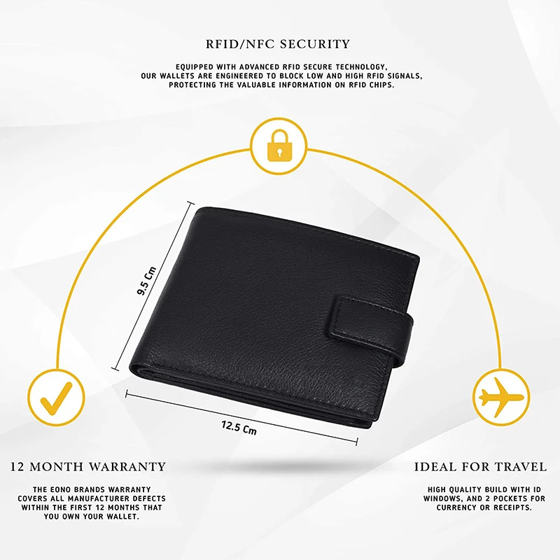 Lychee Pattern Genuine Leather Wallet Buckle Multi Card Slot Large Capacity RFID Men's Wallet with ID Window And Coin Purse