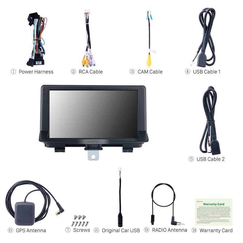 Harfey сенсорный экран HD 9 дюйм Bluetooth GPS 2din Android 10 0 8 ядерный автомобильный