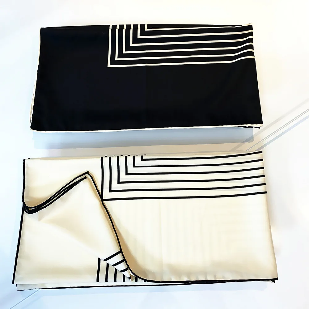 

90cm new hand curled geometric stripe women's professional square scarf silk scarf sunscreen shawl Headband