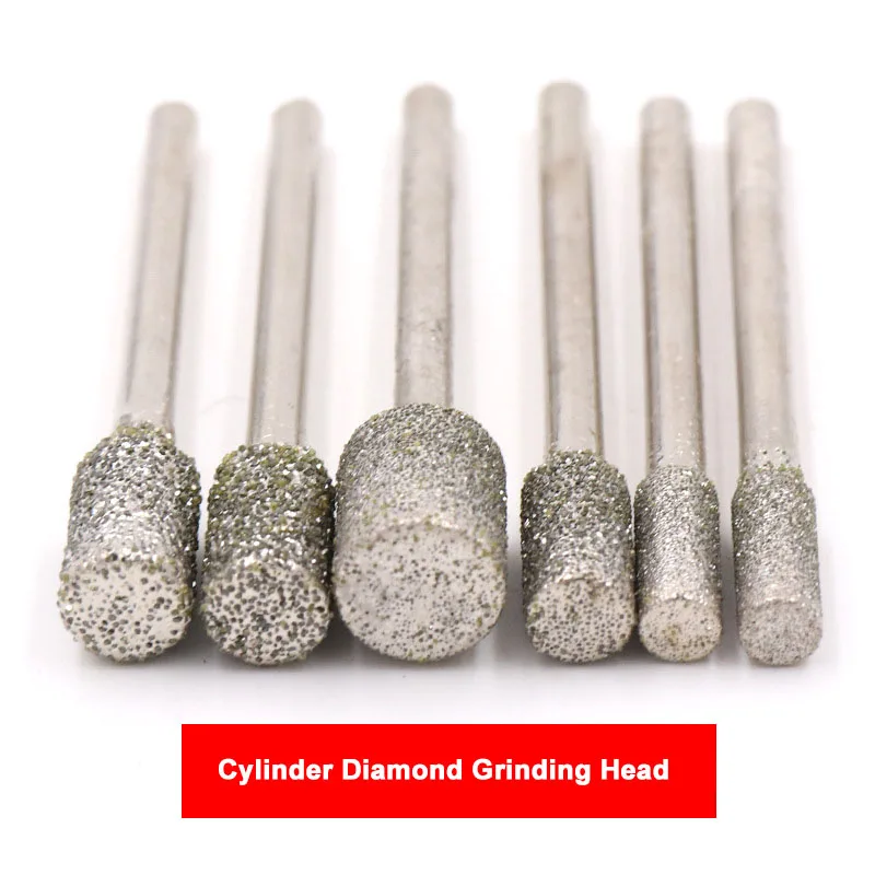 

60 Grit 3mm Shank Cylinder Diamond Grinding Head Cylindrical Points Coated Carving Burrs Lapidary Tools Marble
