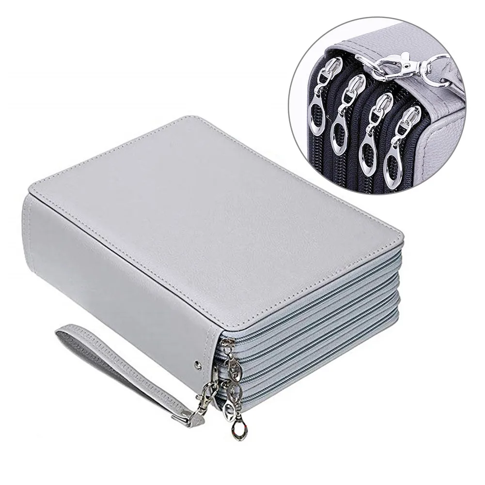

200 Slots Save Space Pen Case With Removal Hand Strap Portable Colored Pencil Organizer Students School For Kids PU Leather Home