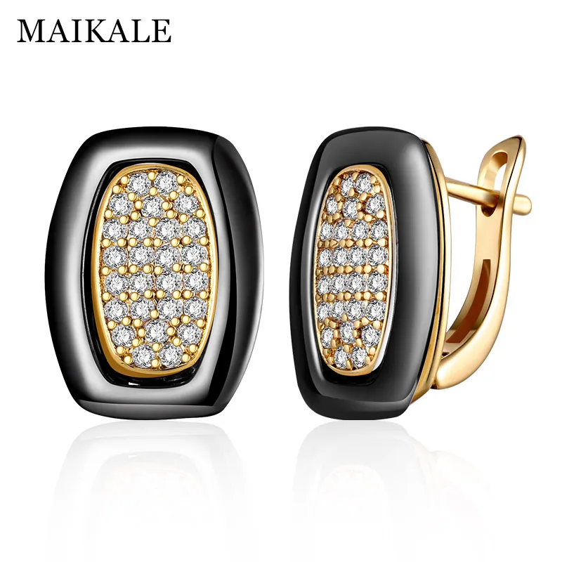 gold black MAIKALE, классические квадратные серьги-гвоздики из керамики, медь, золото, серебро, цвет черный, белый, простые серьги для женщин, подарки для друзей - Окраска металла: gold black