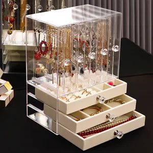 multifunctional transparent jewelry box dustproof display stand three dimensional large capacity necklace earring storage box free global shipping
