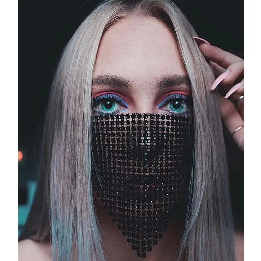 

Boutique De FGG Crystal Face Shield Masks for Women Evening Party Cocktail Night Club Plastic with Rhinestone