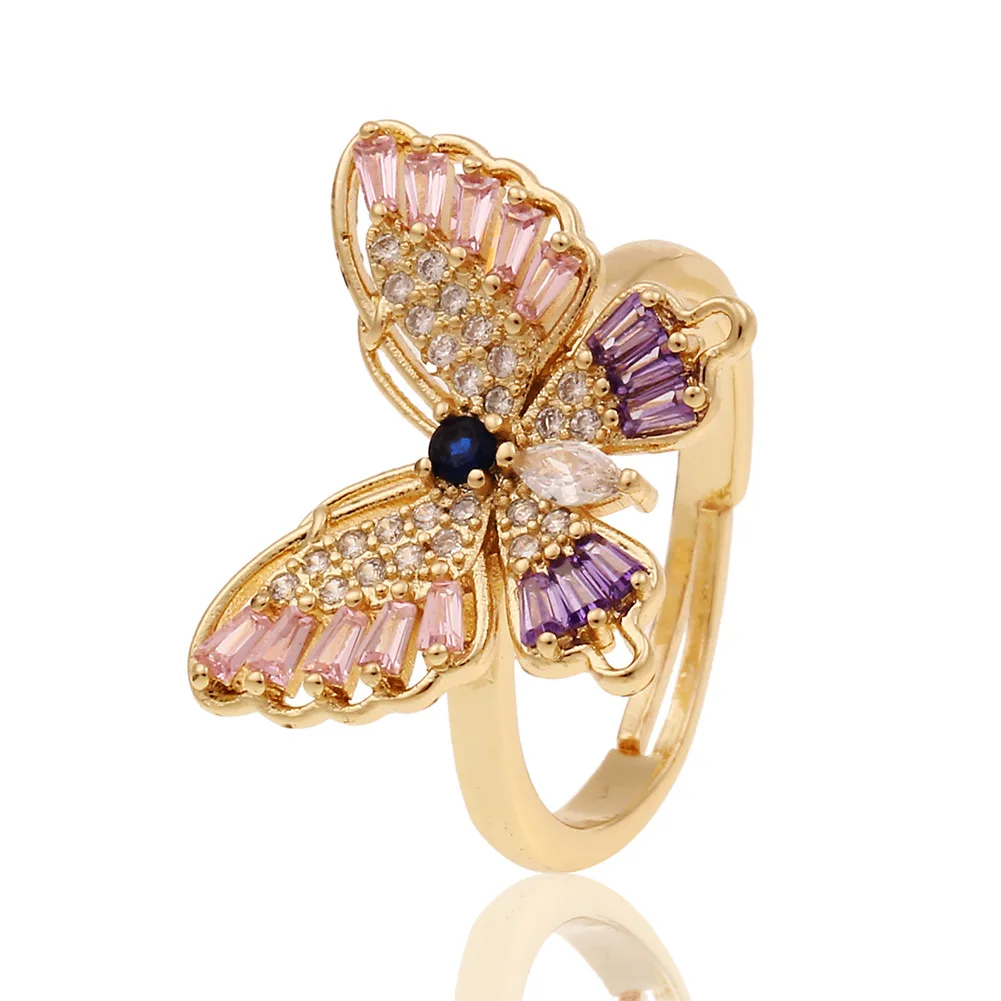 Модное ослепительное Золотое кольцо на палец с бабочкой блестящее медное