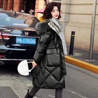 down jacket womens long winter 2021 plush fashion thick fur collar temperament slim physique coat for office lady cold weather