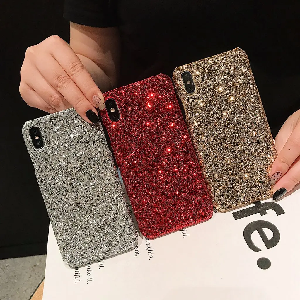 Жесткий чехол с блестками для iPhone 11 Pro Max XS XR X 5 6 6S 7 8 Plus защитный