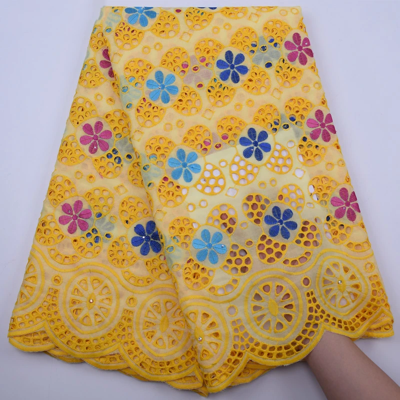 

H&Q LACE 100%Cotton Nigerian Tulle Lace Fabrics Latest African Swiss Voile Lace Stone Fabric With Embroidered For Wedding Dress