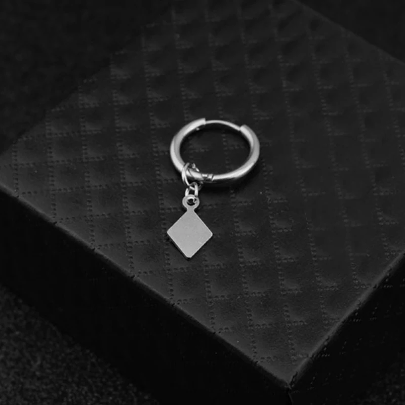 

1PC Punk Silver Color Stainless Steel Lightning Lock Geometric Pendant Piercing Drop Earring For Women Men Simple Chain Earring