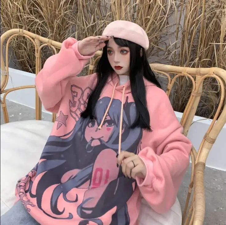 

Осенне-зимний новый японский мультяшный свитер в стиле Харадзюку для студенток корейский Свободный Топ с капюшоном в стиле ins 4XL