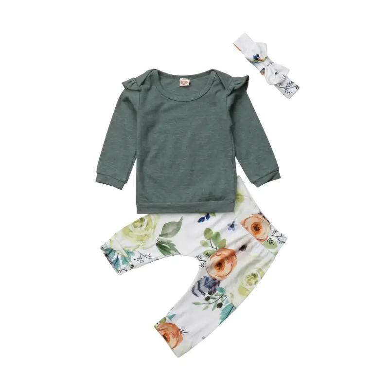 

2019 Fashion Autumn Newborn Baby Girl Floral Clothes Jumpsuit Romper Pants Outfits 0-24M