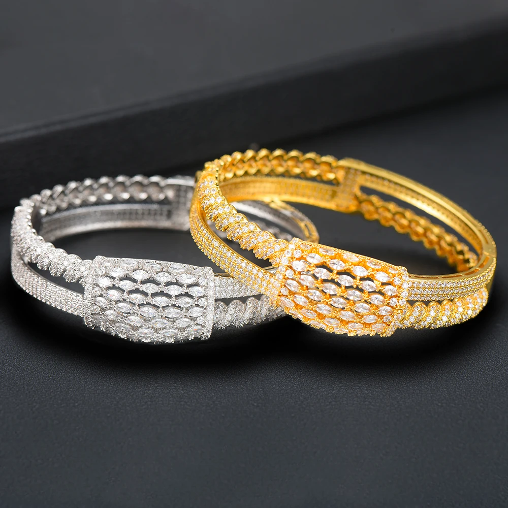 

SisCathy Luxury Spring Jewelry Sets For Women Wedding Zircon Crystal CZ Bridal Bangle Ring Sets aretes de mujer modernos 2019