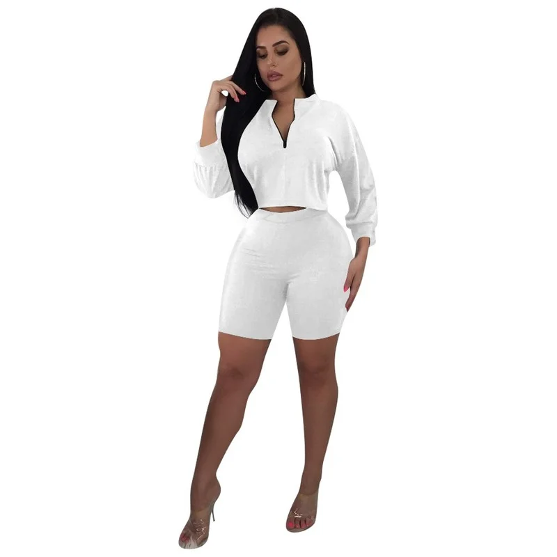 

2021 Summer Women's 2-Piece Set Casual Suit Solid Color Knee Length Pants Slim Sportswear Sexy V-Neck Short Top Shirt