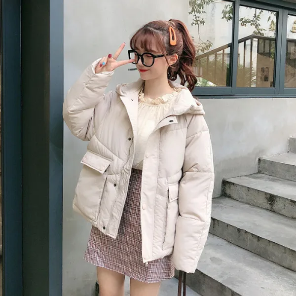 Женское хлопковое пальто 2019 зимнее однотонное короткое пуховое шикарное с