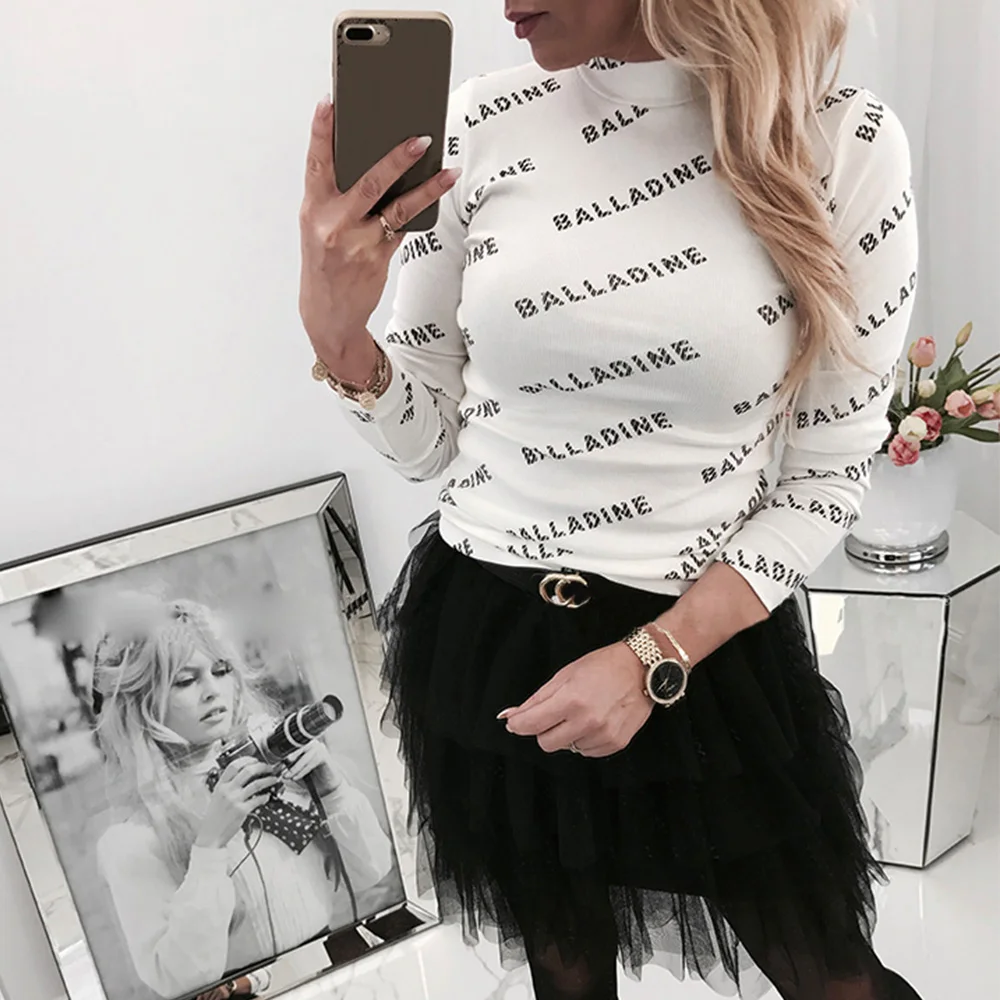 Футболка женская с буквенным принтом повседневный облегающий топ высоким