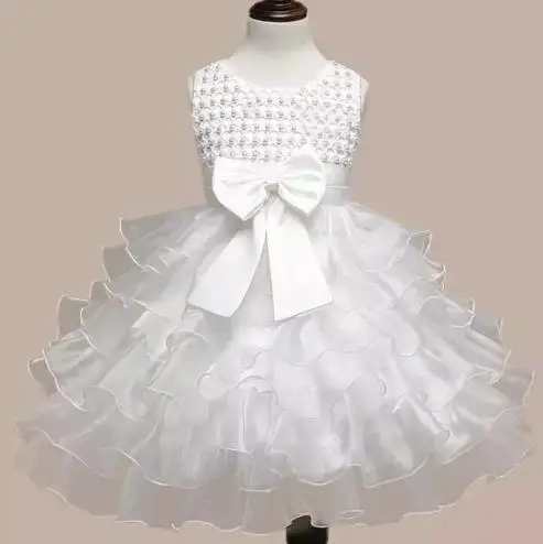 

Infant Baby Girls Dress White Floral High Quality Puffy Organza Little Princess Birthday Party Wear Frock