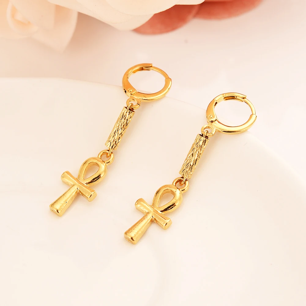 

Exquisite Simple Gold Color Smooth Cross Earrings Fashion Minimalist Classic Earrings For Women Dubai Arab African Jewelry