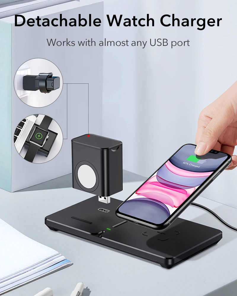 esr wireless charger for iphone 13 12 11 pro max for iwatch 5 4 3 for airpods pro fast charger 2 in 1 wireless charging pad free global shipping