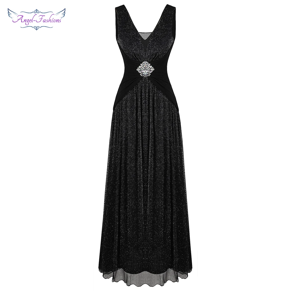 Женское Плиссированное вечернее платье Angel-fashions Черное длинное ТРАПЕЦИЕВИДНОЕ