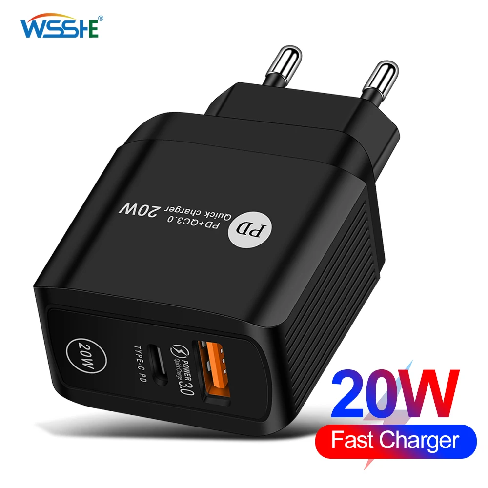 

PD 20W Quick Charge QC3.0 QC USB Type C Fast Charging Charger For iPhone 12 Pro Samsung Xiaomi Wall Mobile Phone Charger