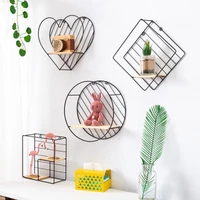 nordic style iron rhombic round heart shaped grid wall shelf hanging decorative rack storage holder figure living room decor 1pc
