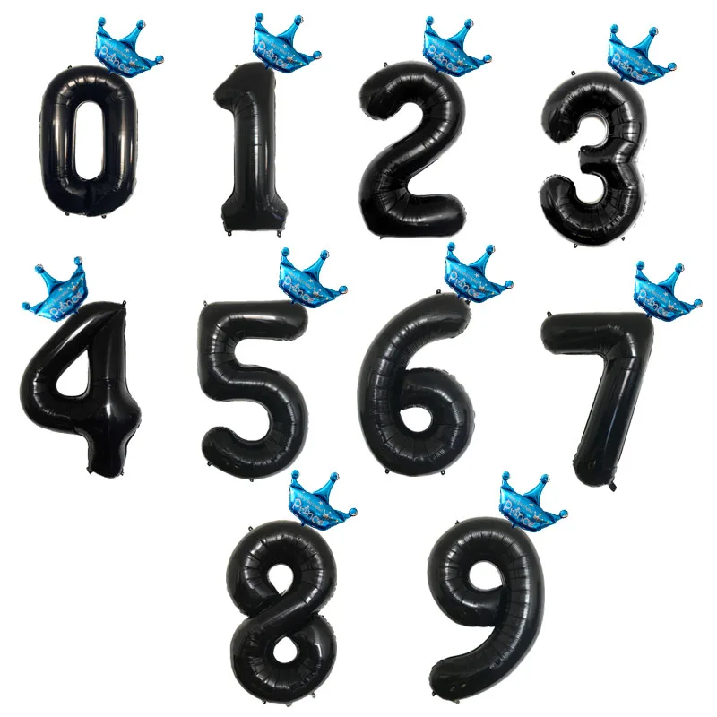 black crown blue Золотые, серебряные короны, воздушные цифры, фольга, номер, воздушный шарик, цифра, надувные, на день рождения, вечерние украшения, для детей, для душа, Globos 32" - Цвет: black crown blue