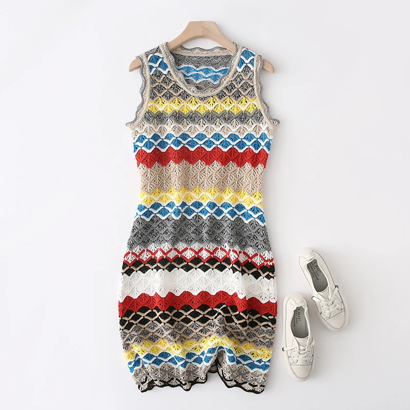 Винтажное шикарное вязаное мини-платье в цветную полоску для женщин 2019 модное