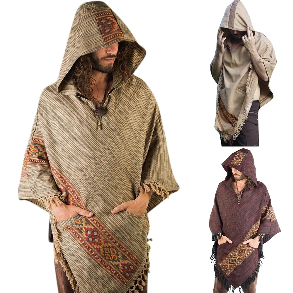 Асимметричная мужская толстовка с капюшоном в винтажном фольклорном стиле