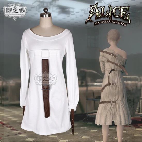 Anime Alice: Madness Returns Cosplay Costumes Lunatic Asylum White Constraints Dress Female Halloween costumes for women
