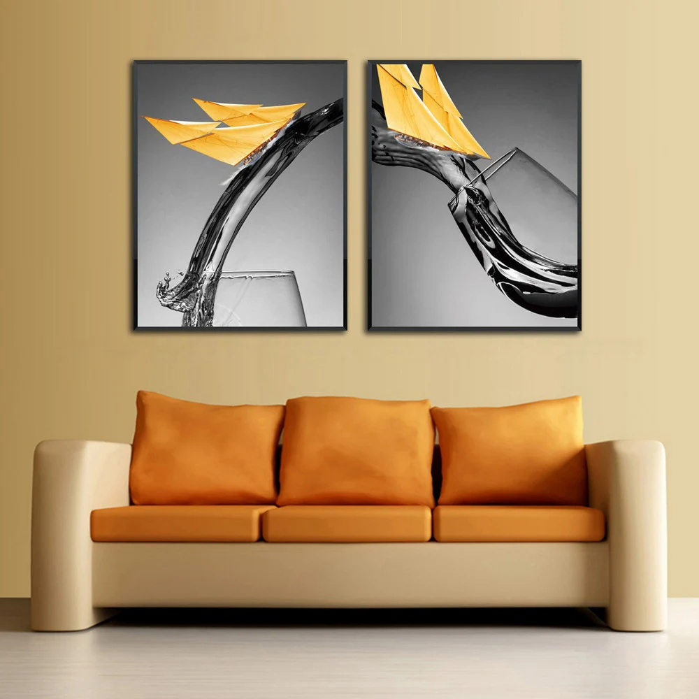 Встряхивание стакана воды тысяча бумаги журавль плакат скандинавский